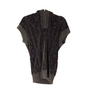 Y2K Juicy Couture Brown Velour Pattern Short Sleeve Hooded Sweatshirt Sz Medium